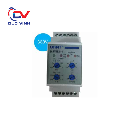 636033 - Relay bảo vệ quá áp, thấp áp mất pha, thứ tự pha, cân bằng pha NJYB3-8 AC380V gắn dinrail