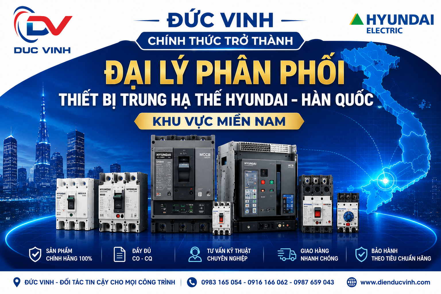 ĐỨC VINH CHÍNH THỨC TRỞ THÀNH ĐẠI LÝ PHÂN PHỐI THIẾT BỊ TRUNG HẠ THẾ HYUNDAI – HÀN QUỐC KHU VỰC MIỀN NAM