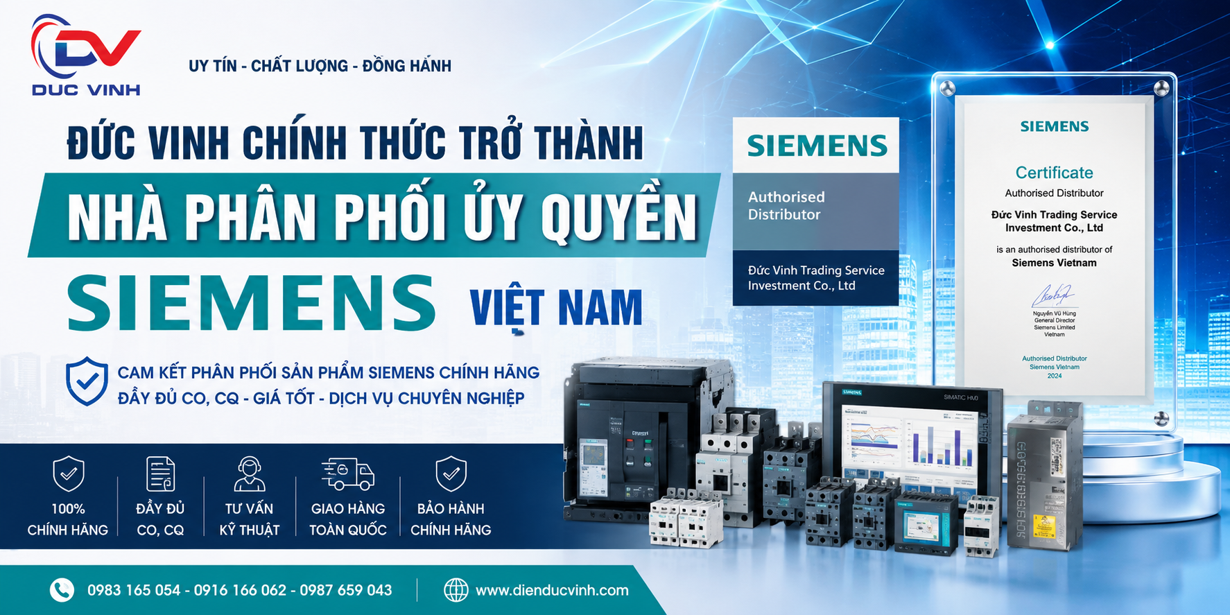 ĐIỆN ĐỨC VINH TRỞ THÀNH NHÀ PHÂN PHỐI ỦY QUYỀN CHÍNH THỨC CỦA SIEMENS VIỆT NAM