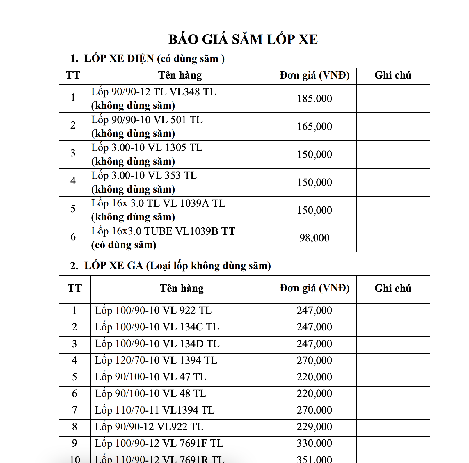 BẢNG GIÁ SẢN PHẨM HÃNG SINO T9.2025