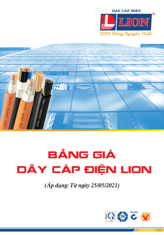 BẢNG GIÁ DÂY CÁP ĐIỆN LION T6/2026