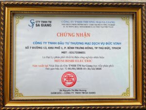 GIẤY CHỨNG NHẬN ĐẠI LÝ PHÂN PHỐI THIẾT BỊ ĐIỆN CÔNG NGHIỆP MITSUBISHI ELECTRIC