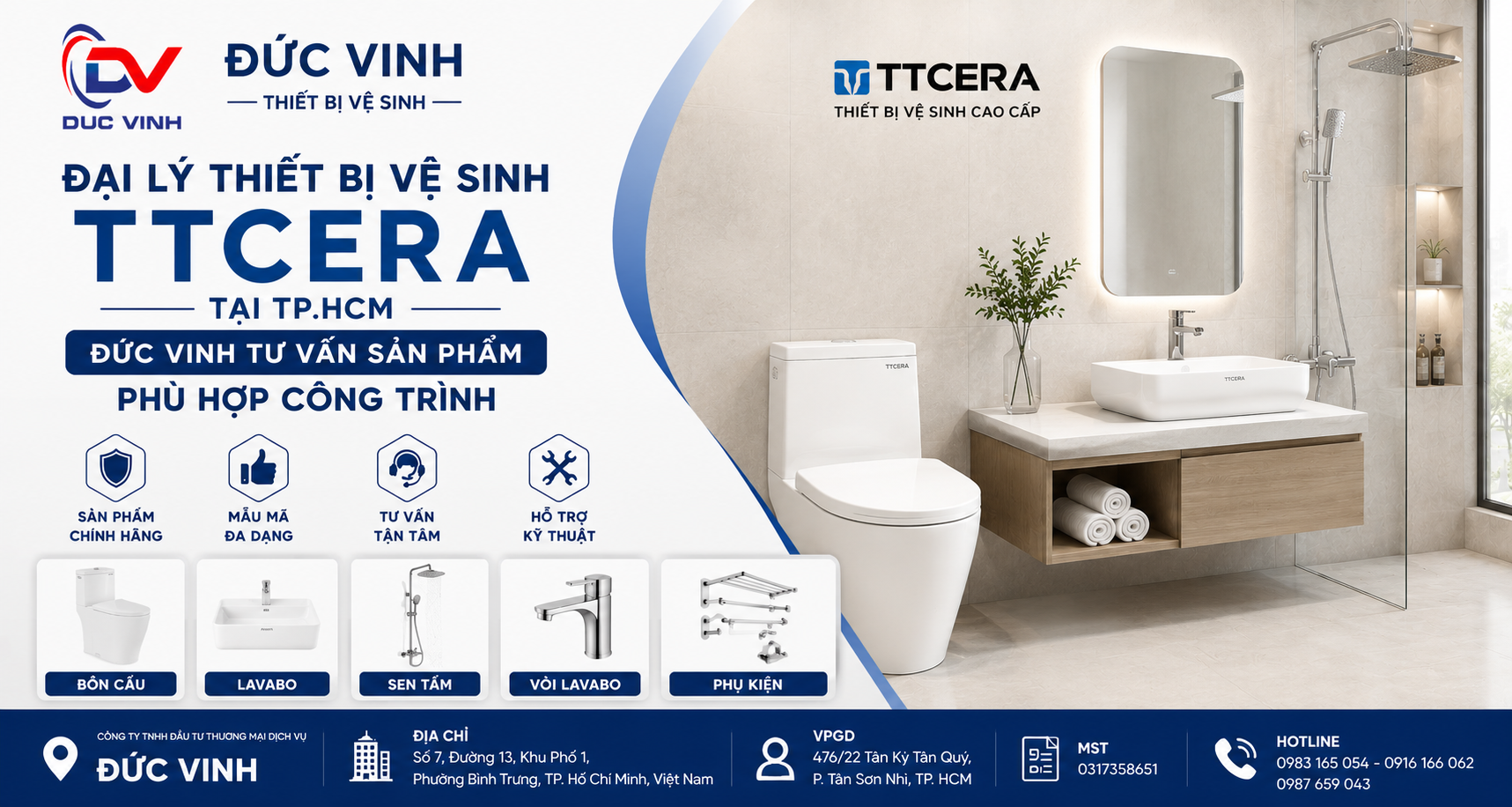 Đại Lý Thiết Bị Vệ Sinh TTCERA Tại TP.HCM – Đức Vinh Tư Vấn Sản Phẩm Phù Hợp Công Trình
