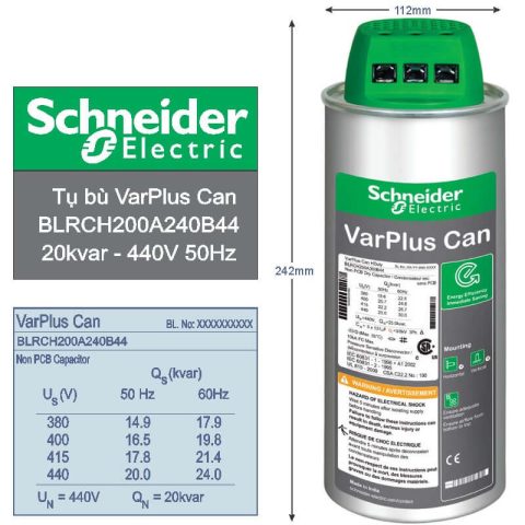 Tụ bù Schneider BLRCH200A240B44 20/24kVar 440V (Tải nặng)