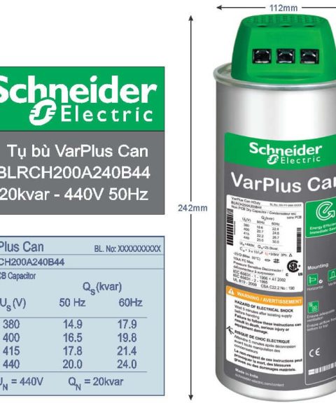 Tụ bù Schneider BLRCH200A240B44 20/24kVar 440V (Tải nặng)