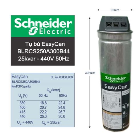 Tụ bù Schneider BLRCH250A300B44 25/30kVar 440V tải nặng dạng tròn