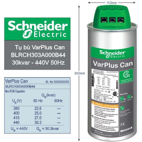 Tụ bù Schneider VarPlus Can BLRCH303A000B44 30.3kVar 440V