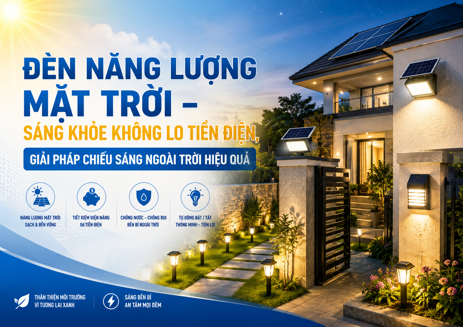 Đèn Năng Lượng Mặt Trời – Sáng Khỏe Không Lo Tiền Điện, Giải Pháp Chiếu Sáng Ngoài Trời Hiệu Quả