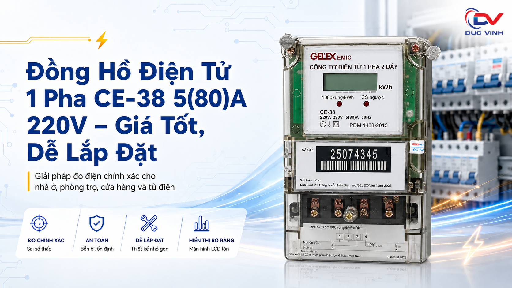 Đồng Hồ Điện Tử 1 Pha CE-38 5(80)A 220V – Giá Tốt, Dễ Lắp Đặt