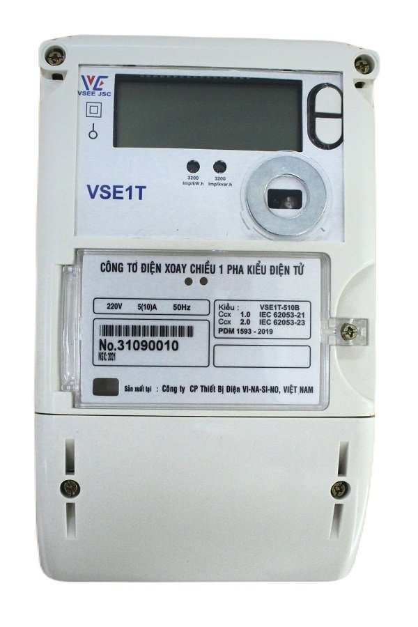 VSE1T-510B222110355 Công tơ điện tử 1 pha nhiều biểu giá Vinasino VSE1T-510B 5(10)A 220V