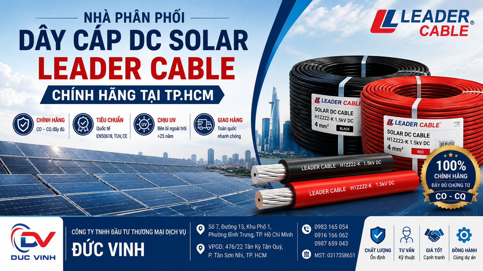 Nhà Phân Phối Dây Cáp DC Solar Leader Cable Chính Hãng Tại TP.HCM | Đức Vinh