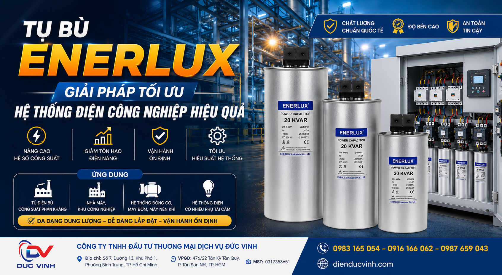 Tụ Bù ENERLUX – Giải Pháp Tối Ưu Hệ Thống Điện Công Nghiệp Hiệu Quả | Đức Vinh