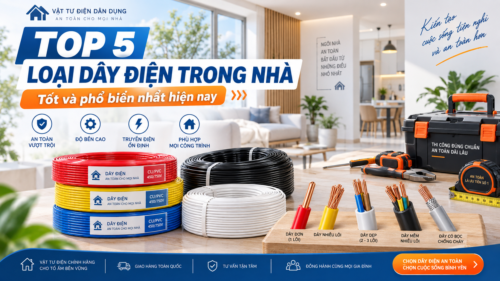 Top 5 loại dây điện trong nhà tốt và phổ biến nhất hiện nay
