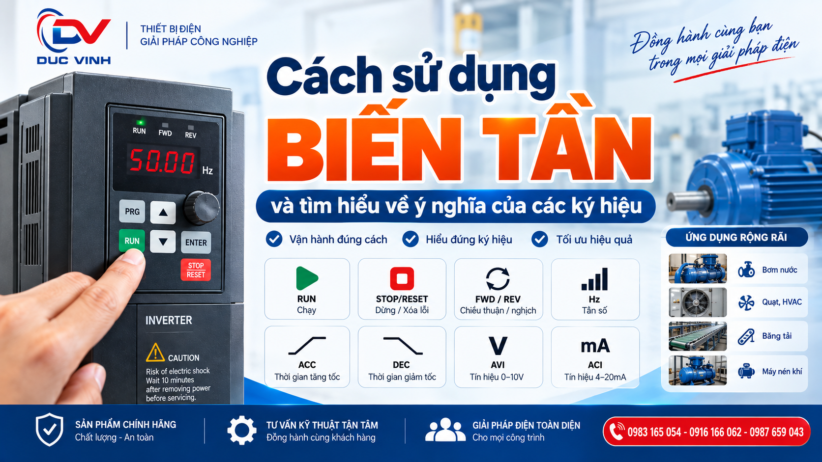 Cách sử dụng biến tần và tìm hiểu về ý nghĩa của các ký hiệu
