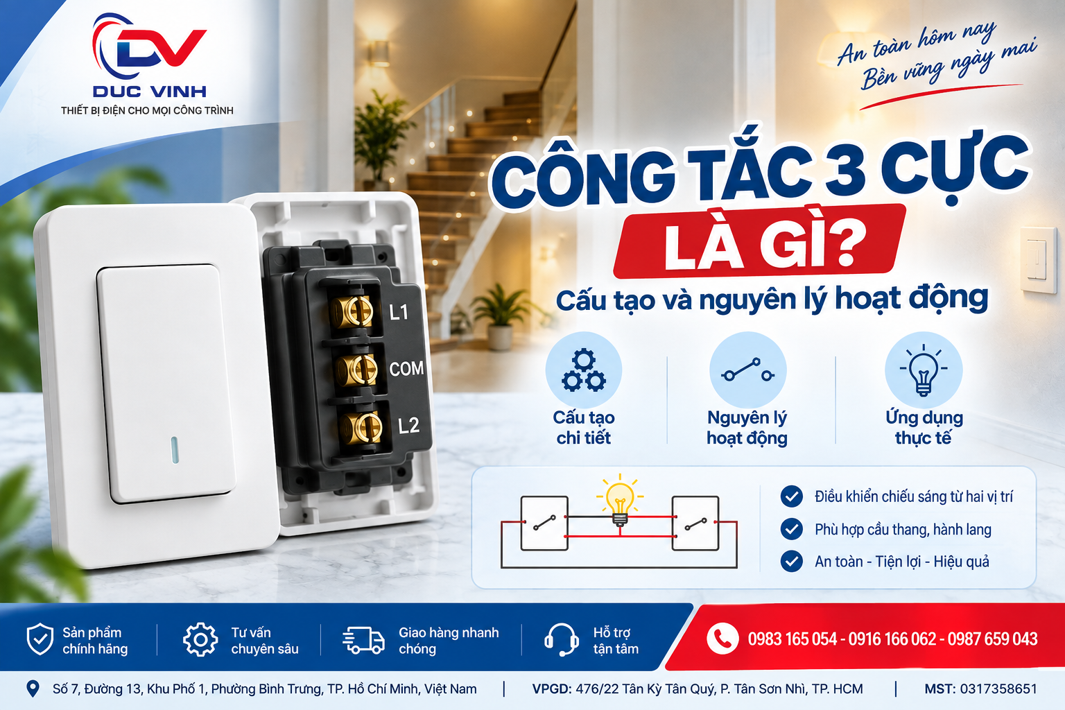 Công tắc 3 cực là gì? Cấu tạo và nguyên lý hoạt động