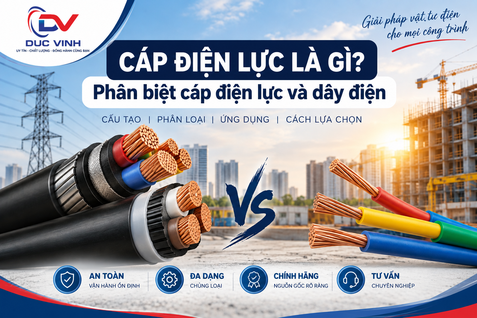 Cáp điện lực là gì? Phân biệt cáp điện lực và dây điện