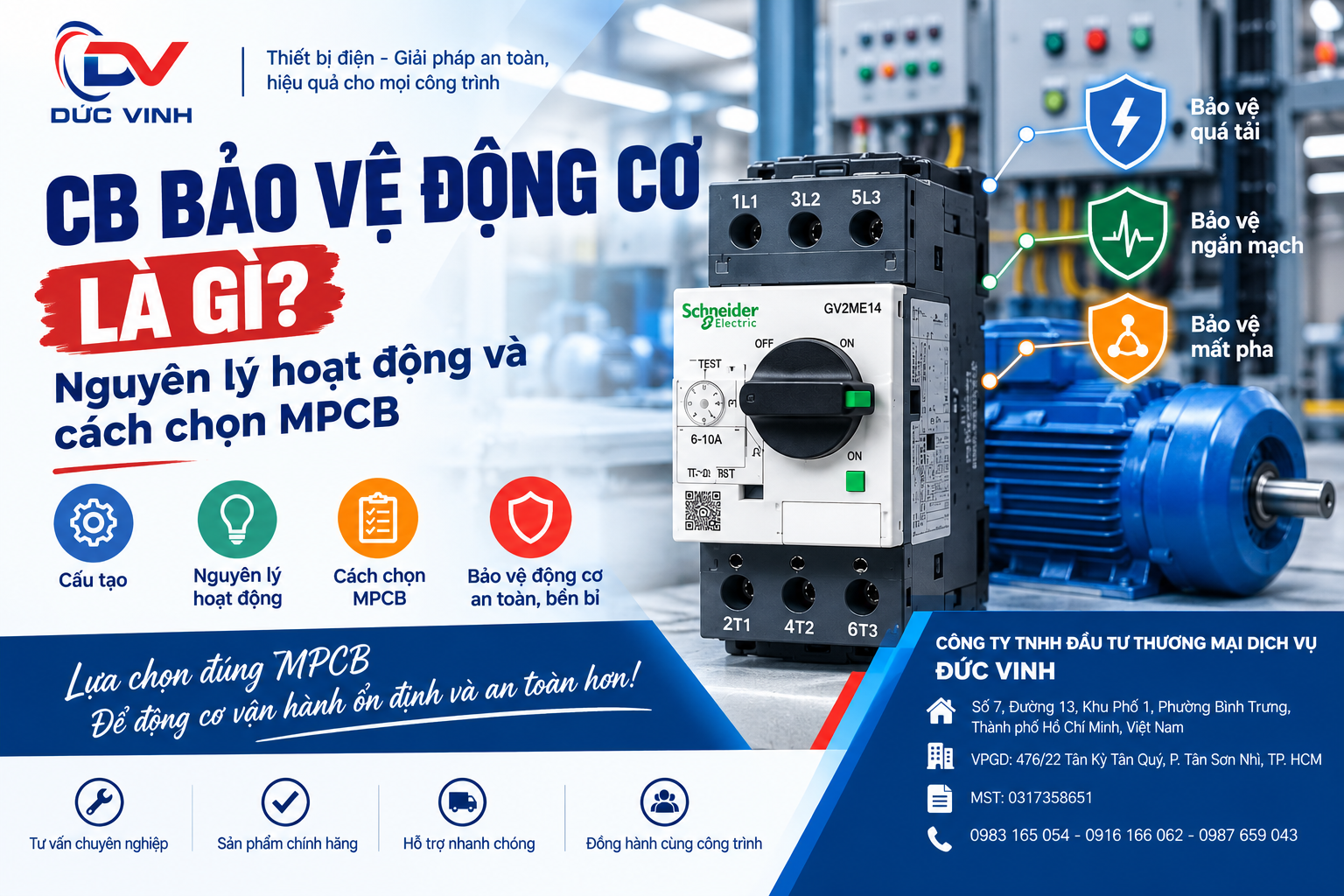 CB bảo vệ động cơ là gì? Nguyên lý hoạt động và cách chọn MPCB