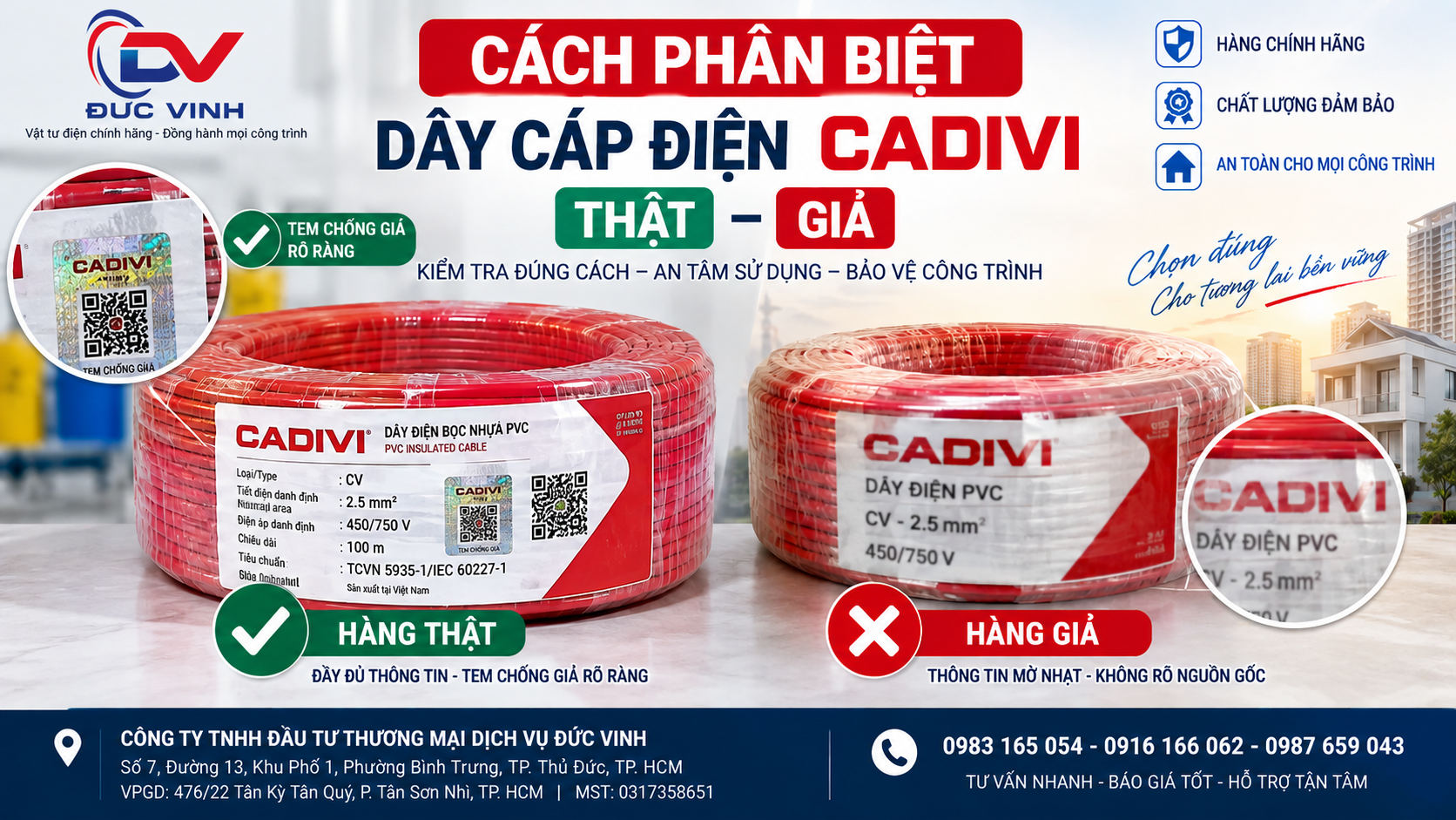 Cách phân biệt dây cáp điện CADIVI thật giả: 7 cách kiểm tra trước khi mua